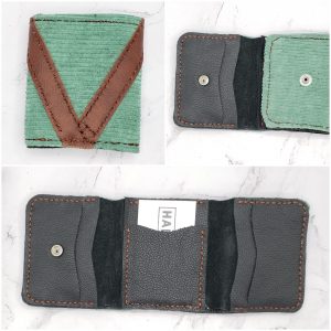 Tri-Fold Corduroy and Leather Wallet